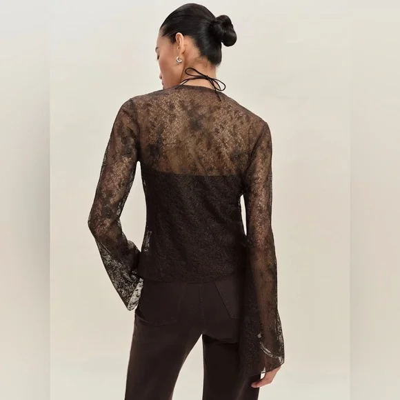 Reformation Brown Lace Kristen Knit Top , Size Large - Picture 3 of 4